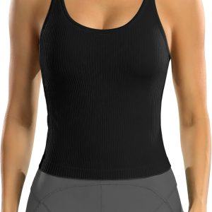 Ribbed racerback crop top with built-in bra