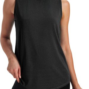 High neck curved hem loose running tank